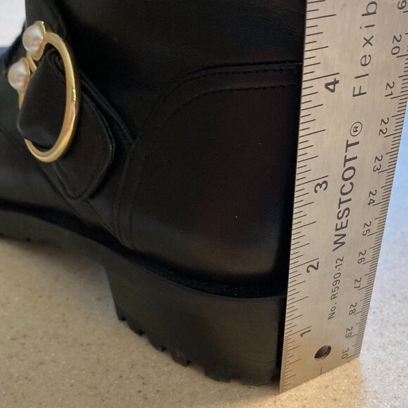 Stuart Weitzman Black Leather Ankle Combat Boots Pearl Ring Women US Size 7 - Picture 15 of 16